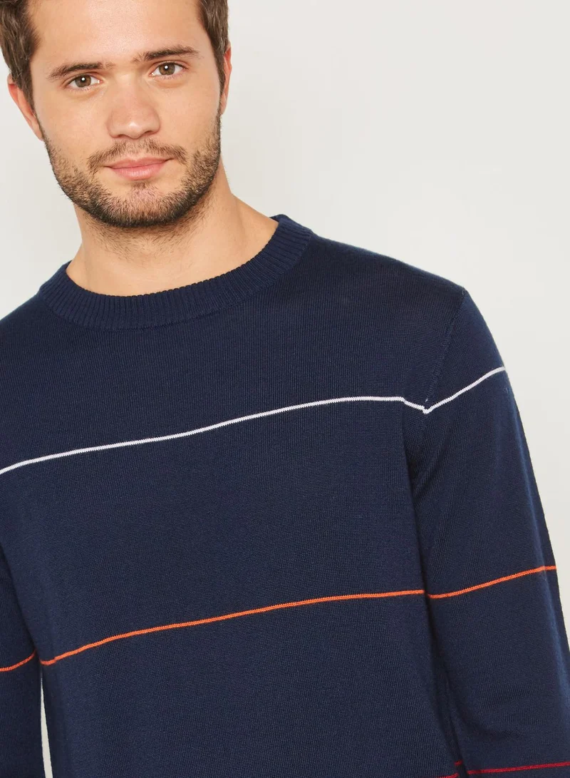 HYMN Merino Chest Striped Crew Neck Sweater