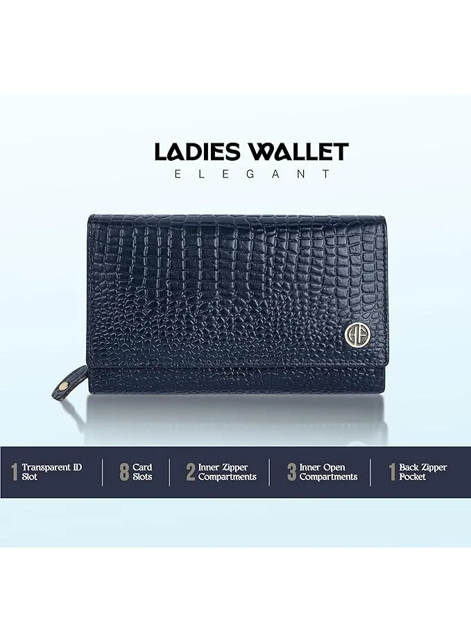 HAMMONDS FLYCATCHER Genuine Leather Purse for Women with RFID Protection, 8 Card Slots, and 5 Compartments - Ladies Wallet with Button Closure