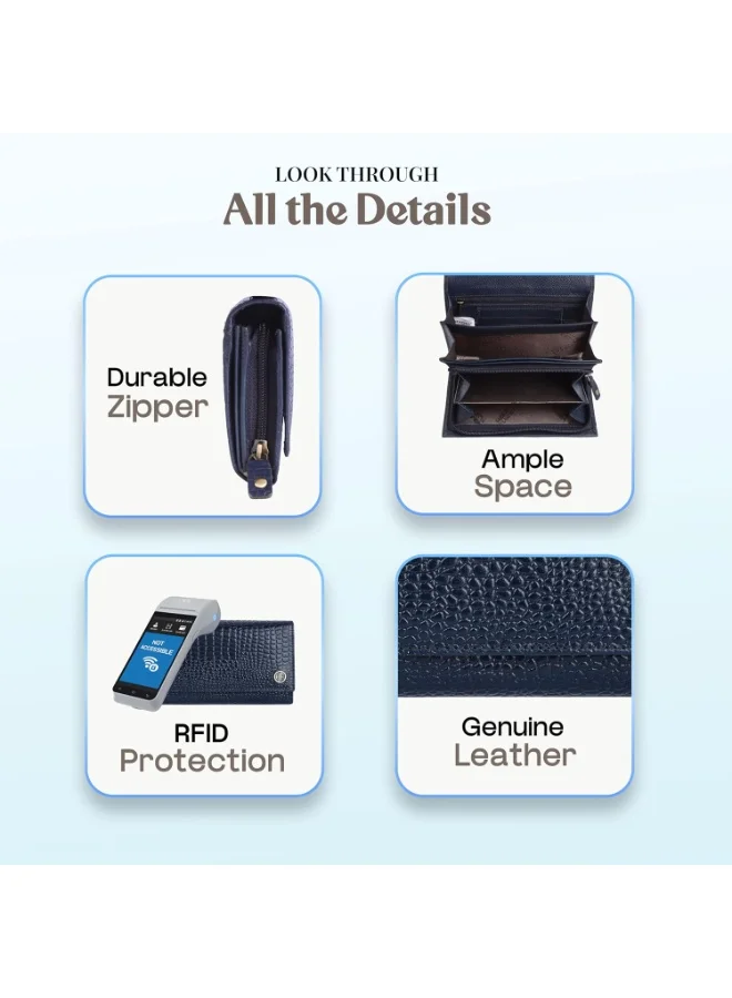 Hammonds Flycatcher  Genuine Leather Purse for Women with RFID Protection, 8 Card Slots, and 5 Compartments - Ladies Wallet with Button Closure  | Best Price UAE
