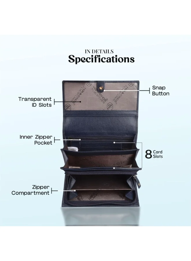 Hammonds Flycatcher  Genuine Leather Purse for Women with RFID Protection, 8 Card Slots, and 5 Compartments - Ladies Wallet with Button Closure  | Best Price UAE
