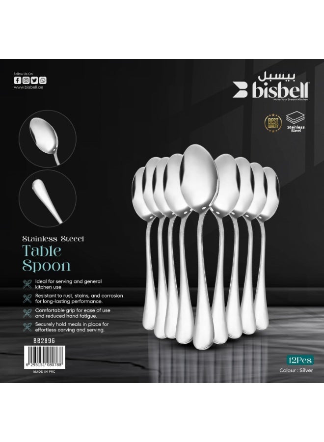 Bisbell Stainless Steel Table Spoons, Set of 12, Silver, Comfortable Grip,BB2896 - Image 5