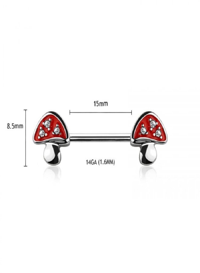 Pierced Owl 14GA 316L Stainless Steel CZ Crystal Paved Mushroom Ends Nipple Barbells, Sold as a Pair (Gold Tone) - Image 2