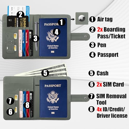 GOAUS Passport Holder for Travel with Airtag Card Slots, Money Pocket, Women Men RFID Blocking Wallet Book Case Green - Image 3