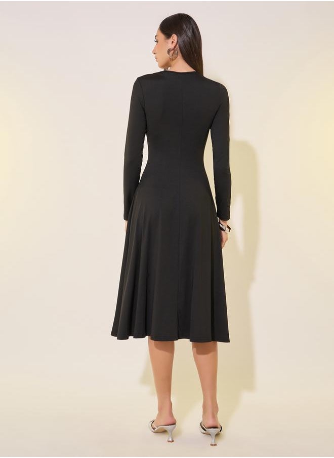 Take Two Solid Square Neckline Chain Detail A-Line Midi Dress  - Image 5