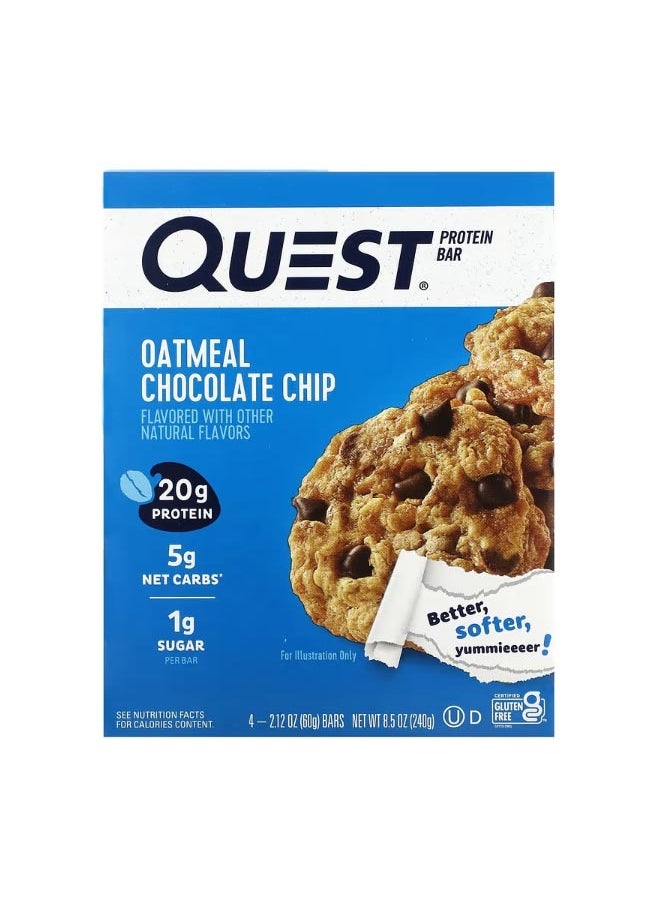 QUEST NUTRITION Protein Bar Oatmeal Chocolate Chip 4 Bars 2.12 oz 60 g Each  - Image 1