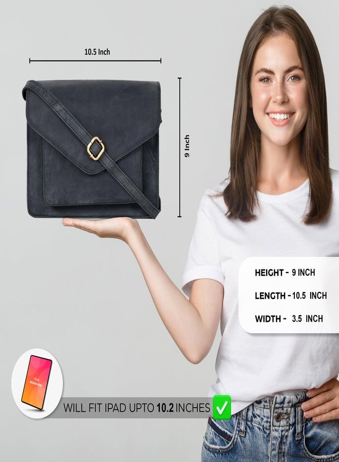 Ozora Leather Flapover Crossbody Handbag Purse for Women with Adjustable Strap & Overflap Snap Closure Tote/Bag (E.Black Hunter) - Image 2