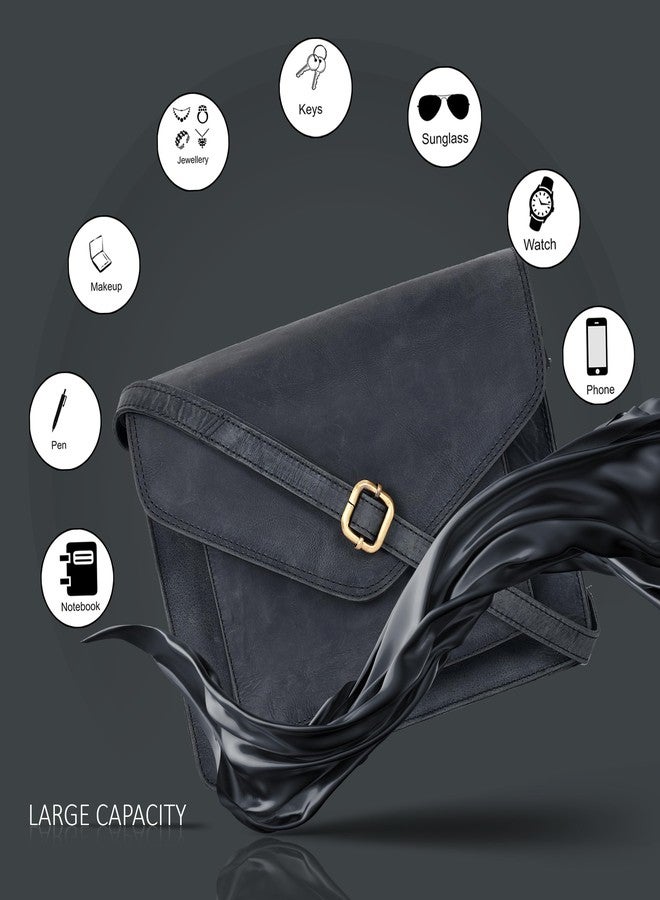 Ozora Leather Flapover Crossbody Handbag Purse for Women with Adjustable Strap & Overflap Snap Closure Tote/Bag (E.Black Hunter) - Image 3