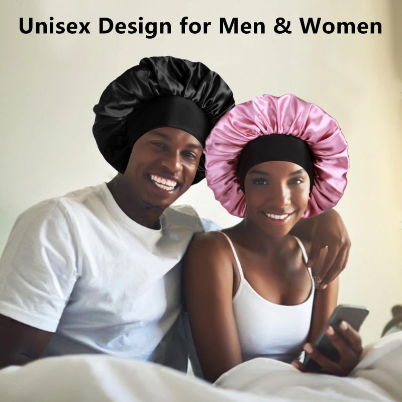 Heniho 2pcs Bonnets for Men, Double Layer Hair Bonnet Satin Bonnet for Women Curly Hair Braids, C - Image 5
