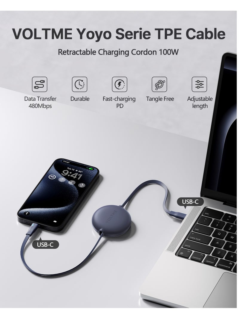 VOLTME 100W 5A Retractable Type C Cable with Power Delivery (PD) & E-Marker Chip (1m, 3ft) – Super Fast Charging & Data Sync USB-C to USB-C Cord Compatible with iPhone Air, 17/17 Pro/17 Pro Max, iPhone 16/16 Pro/16 Pro Max, iPhone 15 Series, iPad Pro M4, iPad Air M2, MacBook Pro/Air M3 M2, Galaxy S25/S24 Ultra, Pixel 9 Pro, Xiaomi 14 Ultra, OnePlus 12, ROG Alien, Steam Deck, Legion Go, Nintendo Switch, DJI Pocket 3, Sony ZV-E10, Dell XPS, HP Spectre, USB C Earbuds, Power Banks & More (Blue/Grey) - Image 2