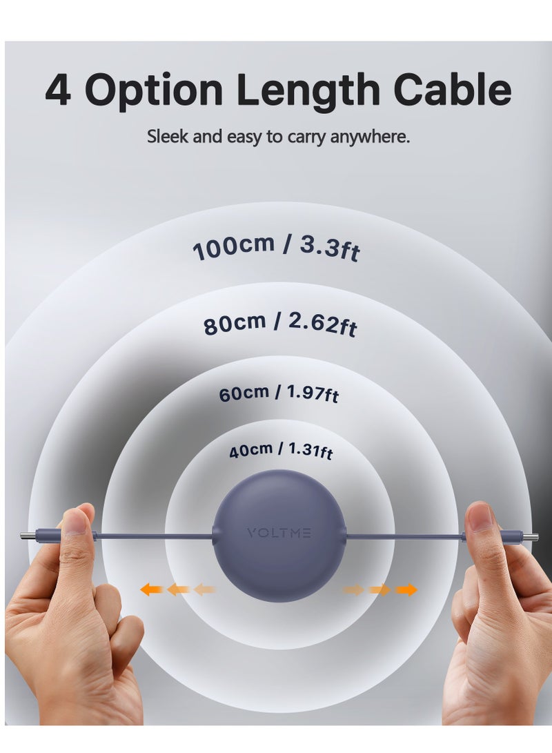 VOLTME 100W 5A Retractable Type C Cable with Power Delivery (PD) & E-Marker Chip (1m, 3ft) – Super Fast Charging & Data Sync USB-C to USB-C Cord Compatible with iPhone Air, 17/17 Pro/17 Pro Max, iPhone 16/16 Pro/16 Pro Max, iPhone 15 Series, iPad Pro M4, iPad Air M2, MacBook Pro/Air M3 M2, Galaxy S25/S24 Ultra, Pixel 9 Pro, Xiaomi 14 Ultra, OnePlus 12, ROG Alien, Steam Deck, Legion Go, Nintendo Switch, DJI Pocket 3, Sony ZV-E10, Dell XPS, HP Spectre, USB C Earbuds, Power Banks & More (Blue/Grey) - Image 3