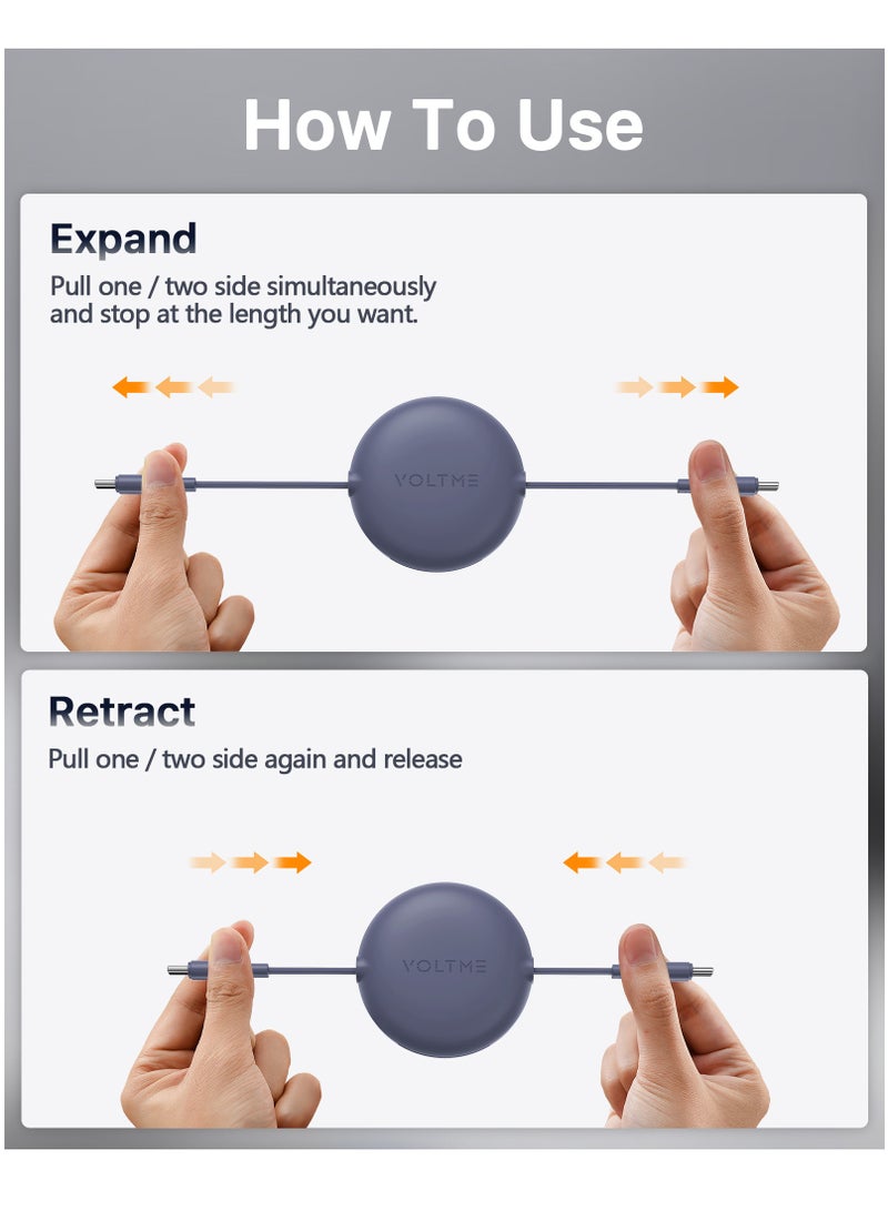 VOLTME 100W 5A Retractable Type C Cable with Power Delivery (PD) & E-Marker Chip (1m, 3ft) – Super Fast Charging & Data Sync USB-C to USB-C Cord Compatible with iPhone Air, 17/17 Pro/17 Pro Max, iPhone 16/16 Pro/16 Pro Max, iPhone 15 Series, iPad Pro M4, iPad Air M2, MacBook Pro/Air M3 M2, Galaxy S25/S24 Ultra, Pixel 9 Pro, Xiaomi 14 Ultra, OnePlus 12, ROG Alien, Steam Deck, Legion Go, Nintendo Switch, DJI Pocket 3, Sony ZV-E10, Dell XPS, HP Spectre, USB C Earbuds, Power Banks & More (Blue/Grey) - Image 4