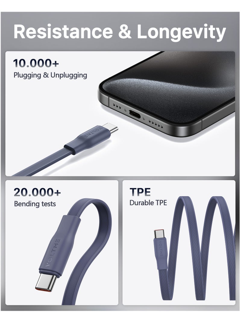 VOLTME 100W 5A Retractable Type C Cable with Power Delivery (PD) & E-Marker Chip (1m, 3ft) – Super Fast Charging & Data Sync USB-C to USB-C Cord Compatible with iPhone Air, 17/17 Pro/17 Pro Max, iPhone 16/16 Pro/16 Pro Max, iPhone 15 Series, iPad Pro M4, iPad Air M2, MacBook Pro/Air M3 M2, Galaxy S25/S24 Ultra, Pixel 9 Pro, Xiaomi 14 Ultra, OnePlus 12, ROG Alien, Steam Deck, Legion Go, Nintendo Switch, DJI Pocket 3, Sony ZV-E10, Dell XPS, HP Spectre, USB C Earbuds, Power Banks & More (Blue/Grey) - Image 5