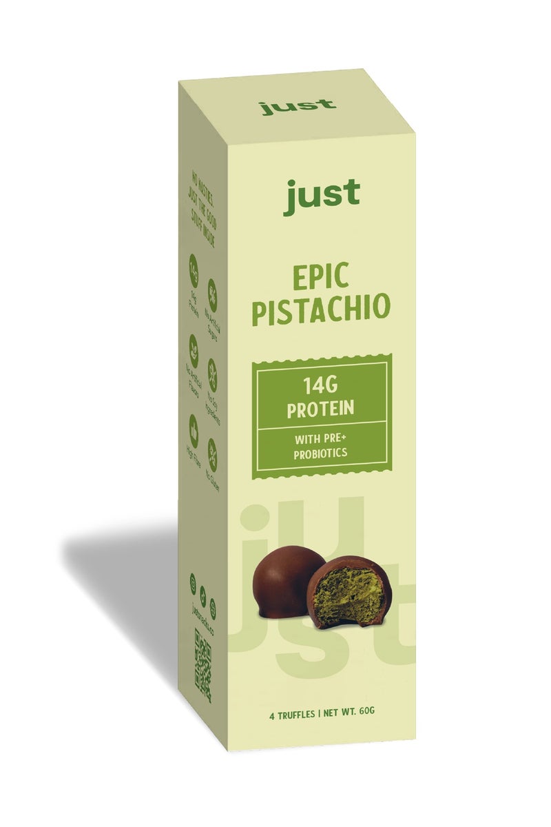 Just Snacks Just Epic Pistachio Protein Truffles – Protein-Packed Snacks – Clean Ingredients, Probiotics & Prebiotics – 1 box x 4 Truffles (60 g) - Image 2