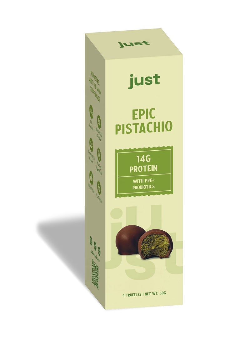 Just Snacks Just Epic Pistachio Protein Truffles – Protein-Packed Snacks – Clean Ingredients, Probiotics & Prebiotics – 1 box x 4 Truffles (60 g) - Image 1