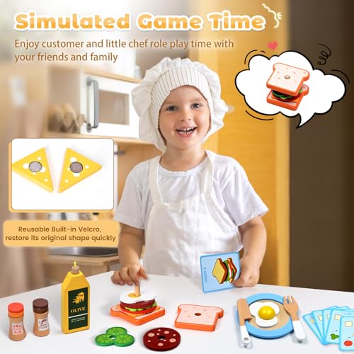 HAIMST 35 PCS Wooden Play Kitchen Accessories Pretend Play Kitchen Toys for Kids Toddlers Wooden Play Cooking Set Play Food Cookware Pots Pan Dishes Gifts for Girls Boy 3 4 5 6 Years Old - Image 5