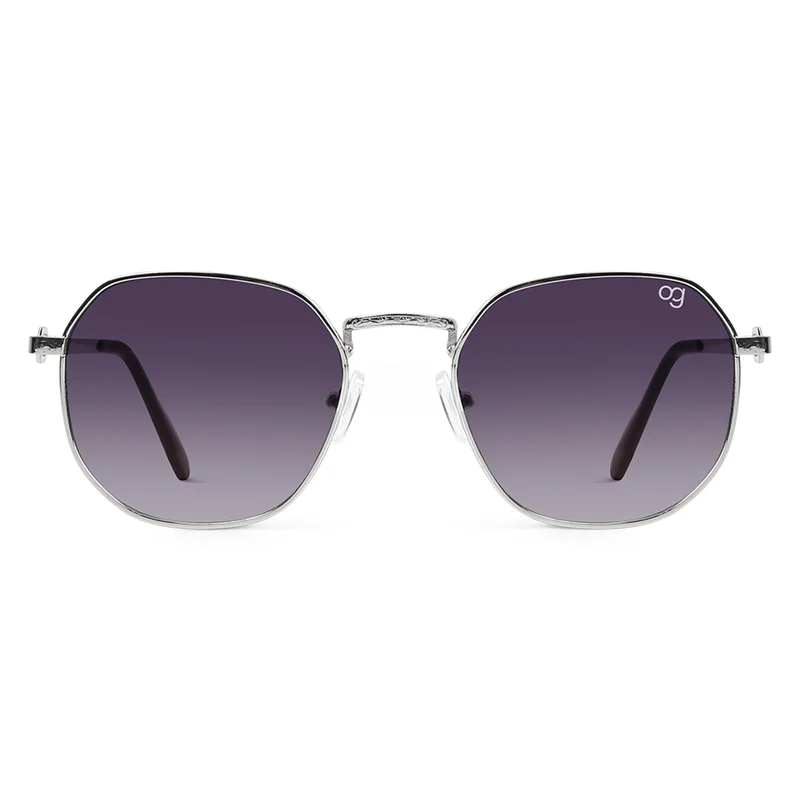 ووجلز نظارة شمسية سداسية فضية بحماية من الأشعة فوق البنفسجية