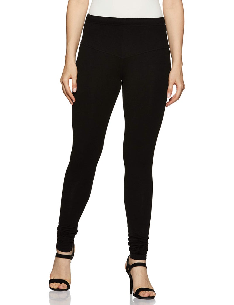 Rupa Softline 4D Cotton Stretch Comfort Churidar Leggings For Women,All-Purpose Fashion For Western, Ethnic, Sporty, And Casual Wear - Full-Length, Black, Pack Of 1 | Rise Style: Mid Rise L - Image 4