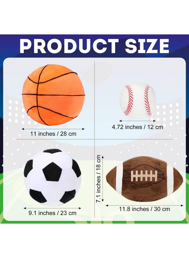 Sratte 4 Pcs Stuffed Sports Pillows Toy Set, Soft Plush Basketball Soccer Ball Football Baseball Pillow Sports Shaped Throw Pillows Cute Cushion Pillow For Room Bedroom Decor Indoor Gifts - Image 2