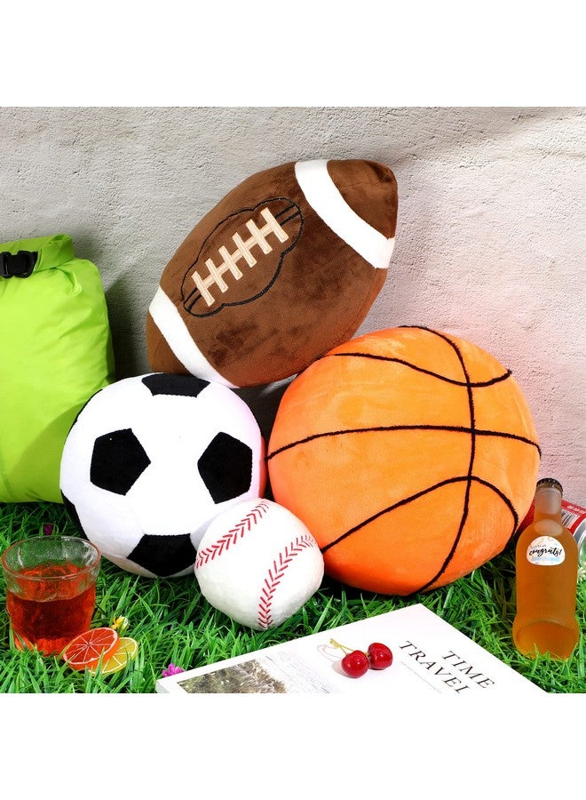 Sratte 4 Pcs Stuffed Sports Pillows Toy Set, Soft Plush Basketball Soccer Ball Football Baseball Pillow Sports Shaped Throw Pillows Cute Cushion Pillow For Room Bedroom Decor Indoor Gifts - Image 5