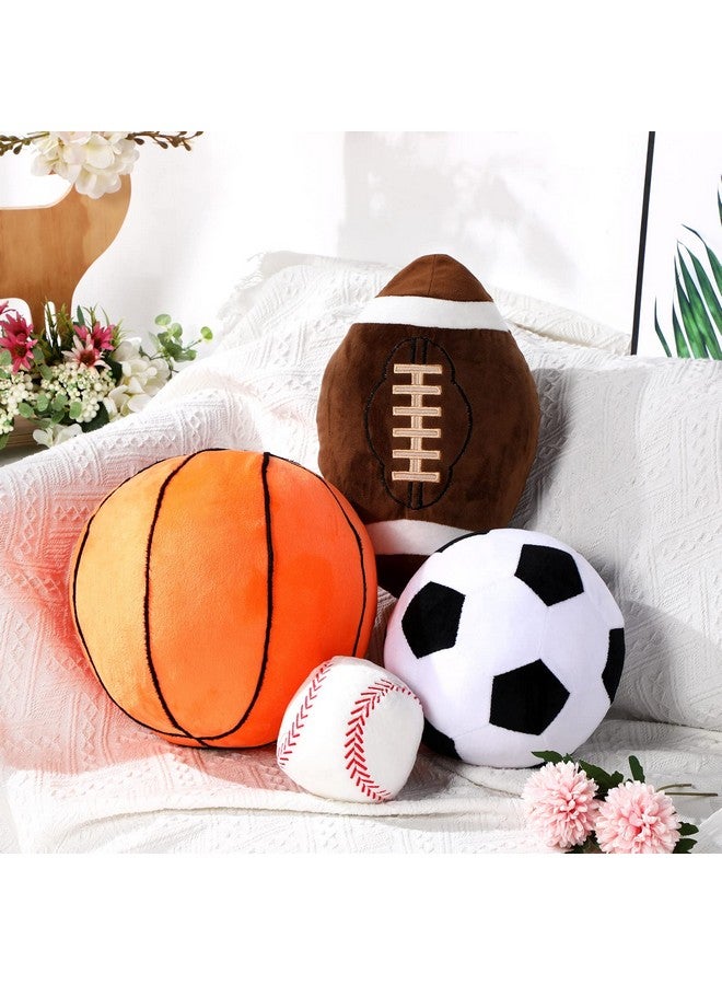 Sratte 4 Pcs Stuffed Sports Pillows Toy Set, Soft Plush Basketball Soccer Ball Football Baseball Pillow Sports Shaped Throw Pillows Cute Cushion Pillow For Room Bedroom Decor Indoor Gifts - Image 1