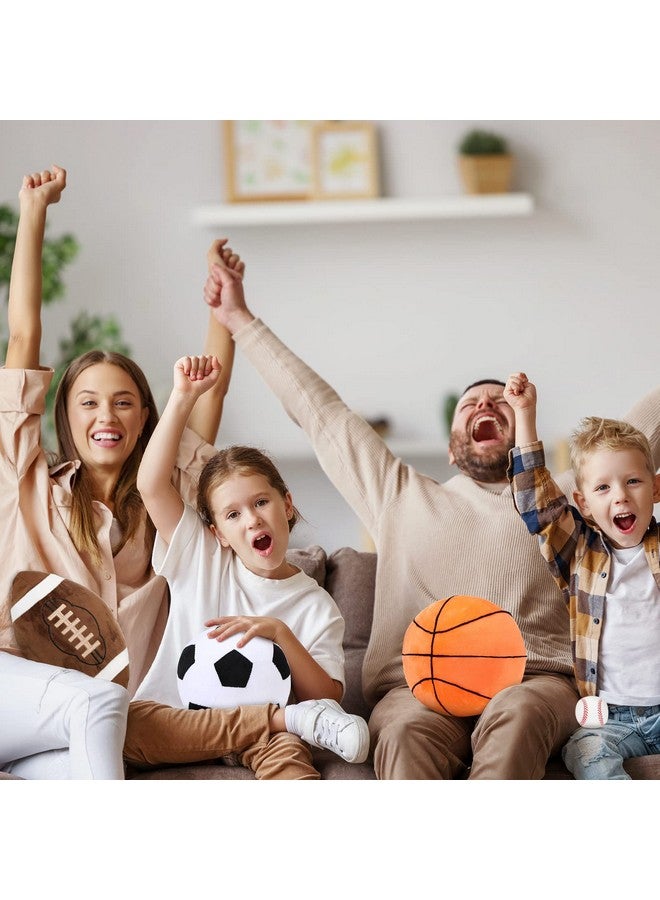Sratte 4 Pcs Stuffed Sports Pillows Toy Set, Soft Plush Basketball Soccer Ball Football Baseball Pillow Sports Shaped Throw Pillows Cute Cushion Pillow For Room Bedroom Decor Indoor Gifts - Image 3