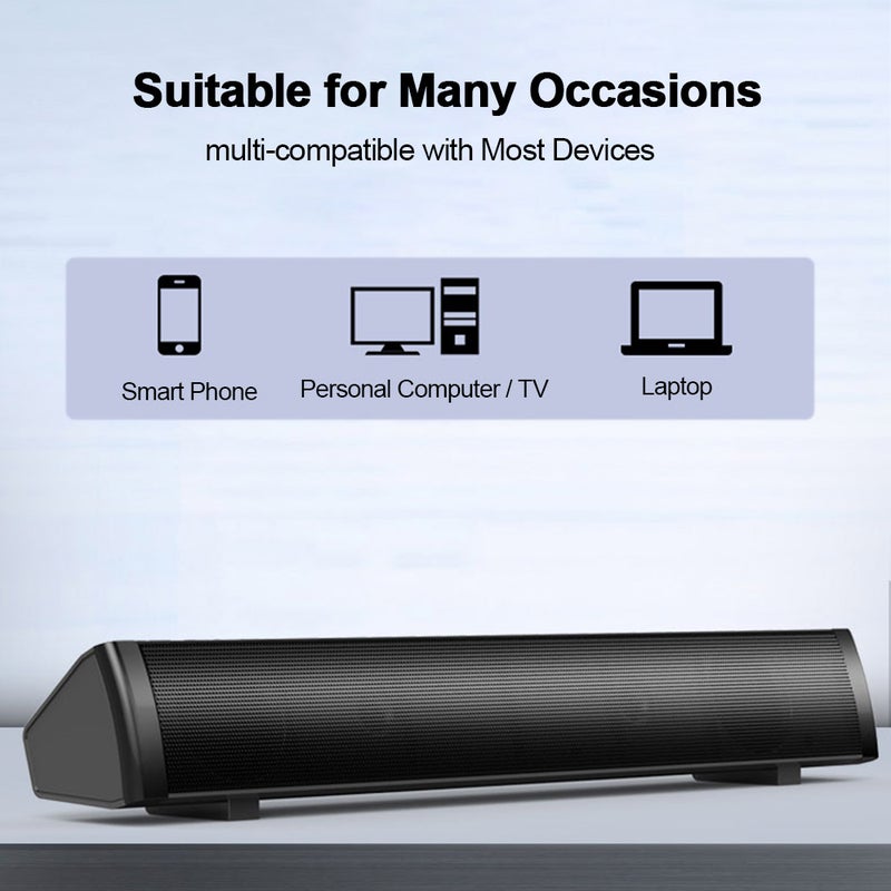 SADA V105 Speaker Bar Computer Speakers Wired Computer Sound Bar Stereo USB Powered Mini Long Soundbar Speaker with HiFi Sound Rich Bass for TV PC Cellphone Tablets Desktop Laptop - Image 3