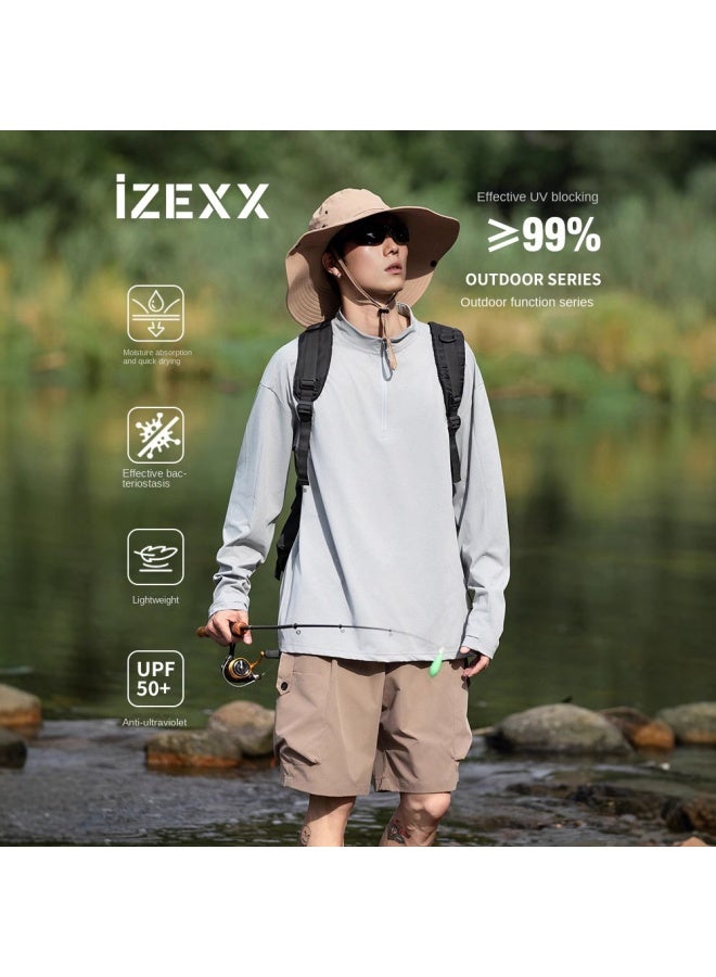 Izexx Outdoor Lightweight Sun Protection Moisture-absorbent Quick-drying Fitness Sports Long-sleeved T-shirt Antibacterial Half Turtleneck Top For Men - Image 2