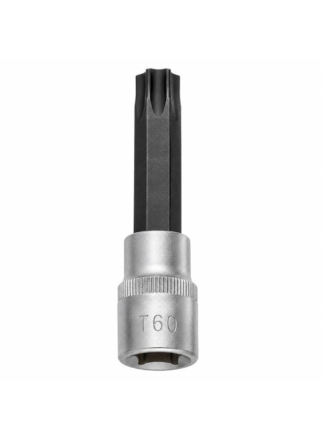 T60 Torx Bit Socket 1/2 Inch Drive, 4 Inch Long CR-V Metal Star Socket Tool For Ratchet, Car Repair, Workshop & DIY Maintenance - Image 1