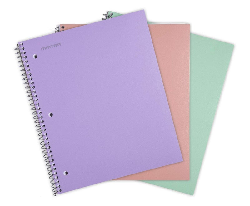 Mintra Office Durable Spiral Notebooks, 1 Subject, (Salmon, Sage Green, Lavender, College Ruled 3 Pack), 100 Sheets, Poly Pocket, Moisture Resistant Cover, Strong back, For School, Office, Business, - Image 1