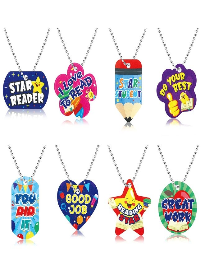 Soaoo 24 Pcs Student Incentives Dog Tags Necklace Reading Prizes with Metal Beaded Chains Motivational Dog Tags Education Awards Assortment for Students Rewards - Image 1