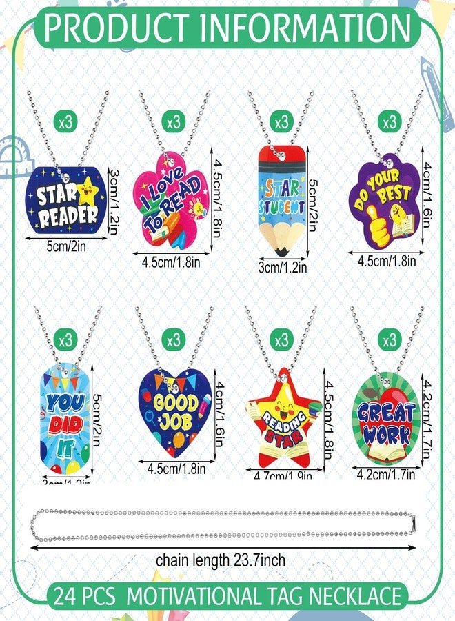 Soaoo 24 Pcs Student Incentives Dog Tags Necklace Reading Prizes with Metal Beaded Chains Motivational Dog Tags Education Awards Assortment for Students Rewards - Image 2