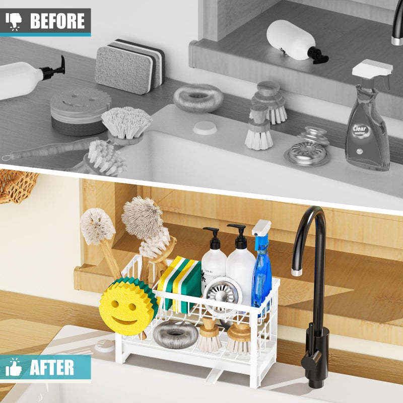 Taugast Sponge Holder for Kitchen Sink with Flexible Sponge Holder Smiley Face,2 Tier Kitchen Sink Organizer Countertop and Storage Essentials,Soap Dispenser Organize,Home Decor Accessories-White - Image 5