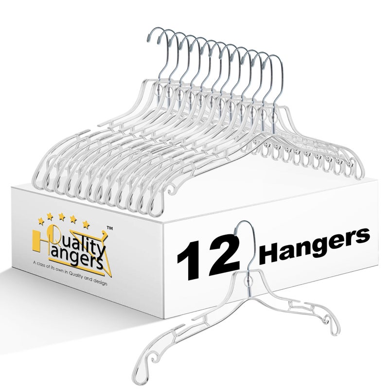 Quality Hangers Quality Clear Hangers 12 Pack - Crystal Hangers for Clothes - Durable Plastic Hanger Set - Invisible Dress for Suits - Heavy Duty - Nonslip Coat and Shirt - Image 1