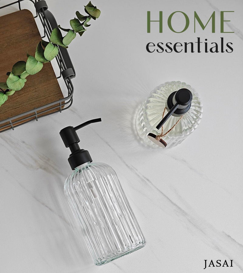 JASAI 2PACK 18Oz Simple Glass Soap Dispensers with Black Pump, Refillable Kitchen soap Dispenser with Vertical Stripe, Bathroom Soap Dispenser for Bathroom Hand soap, Dish Soap, Lotion. - Image 5