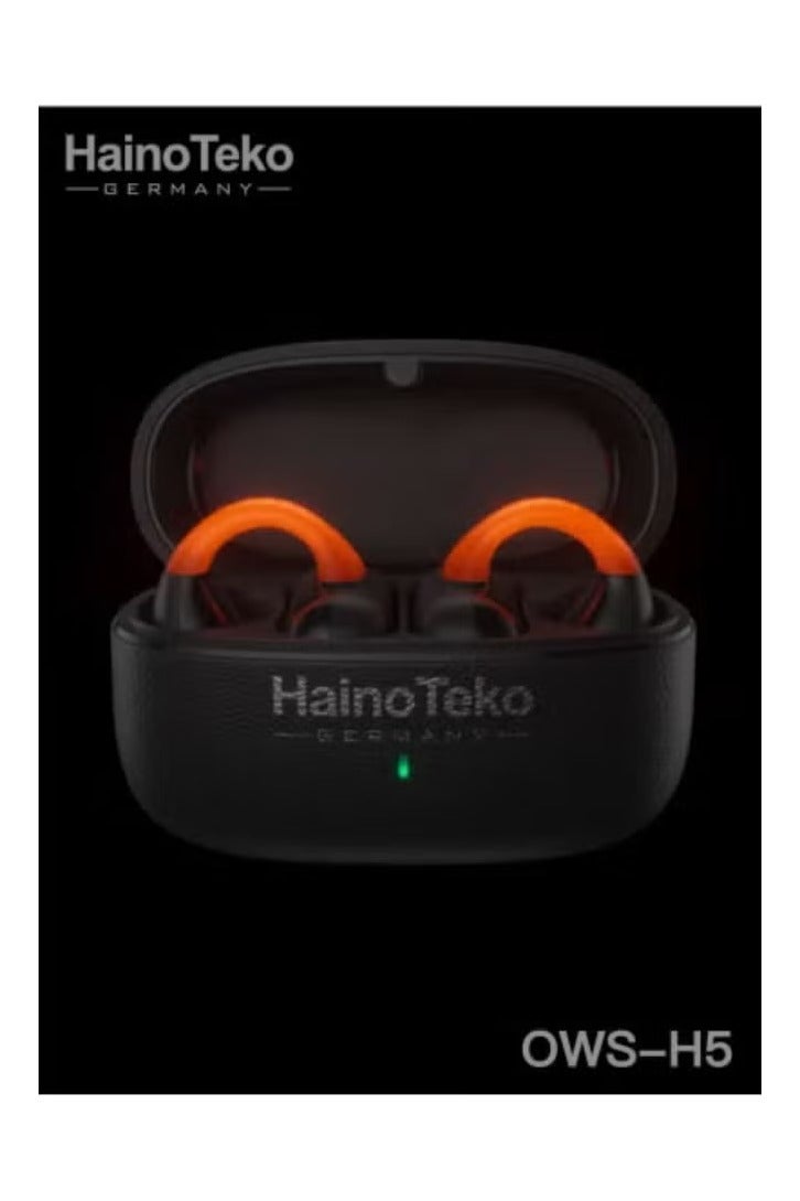 Haino Teko OWS-H5 True Wireless Bluetooth Earphones – Black | 20-Hour Battery Life with Charging Case | LED Light Display | Multi-Functional Touch Controls | Deep Bass & Clear Audio | Comfortable Fit for Android Phones, Tablets & Daily Use - Image 2