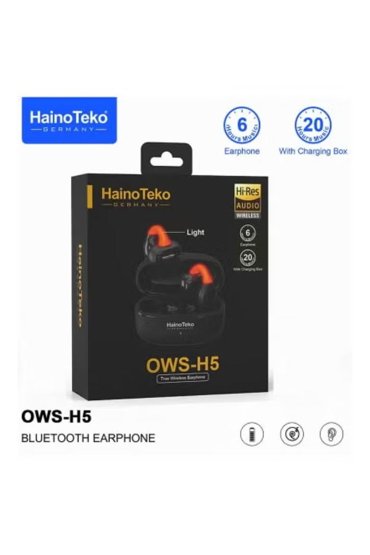 Haino Teko OWS-H5 True Wireless Bluetooth Earphones – Black | 20-Hour Battery Life with Charging Case | LED Light Display | Multi-Functional Touch Controls | Deep Bass & Clear Audio | Comfortable Fit for Android Phones, Tablets & Daily Use - Image 3