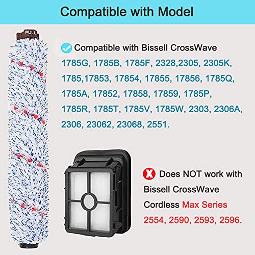 Bvhonwe 6 Pack Replacement Parts Compatible with Bissell CrossWave Vacuum Cleaner, 3 Pack Multi-Surface Brush Roll 1868 ,3 Pack Vacuum Filter 1866,Compare to Part 1608683, 160-8683, 1608684 - Image 2