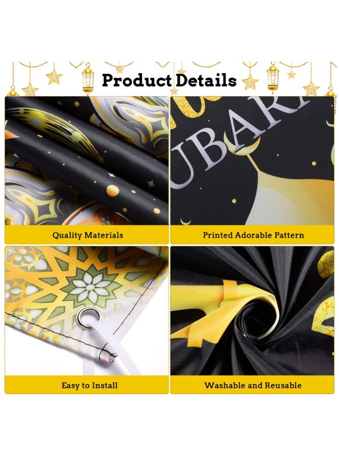 Chielor 70.8''X43.3'' Ramadan Mubarak Banner Backdrop, Party Decorations Ramadan Kareem Mubarak Banner Eid Al-Fitr Party Supplies Muslim Photo Booth for Eid Indoor Outdoor Home Décor - Image 3