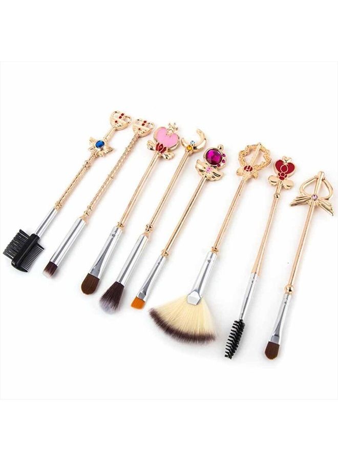Coshine 8pcs Sailor Moon Makeup Brush Set With Pouch, Magical Girl Gold Cardcaptor Sakura Cosmetic Brushes With Cute Pink Bag - Image 3