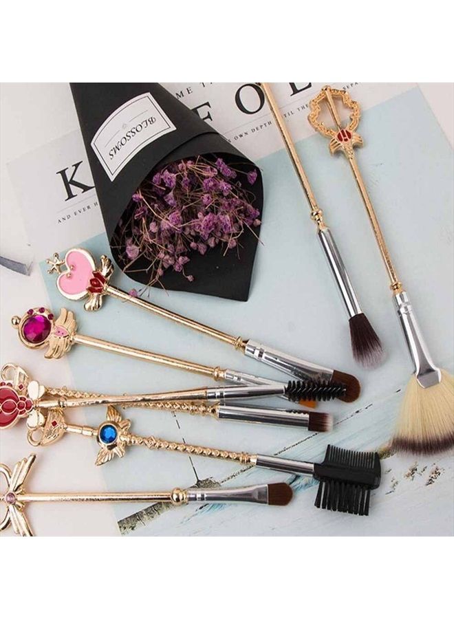 Coshine 8pcs Sailor Moon Makeup Brush Set With Pouch, Magical Girl Gold Cardcaptor Sakura Cosmetic Brushes With Cute Pink Bag - Image 4