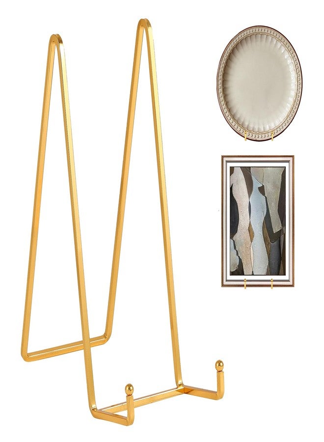 DIDUDIDU Large Plate Holder Display Stand - 10 inch Tall Plate Stands for Display - Metal Picture Frame Stand - Big Tabletop Easel Stand for Decorative Plates | Platter | Book | Plaque | Tile - 2 Pack - Gold - Image 1