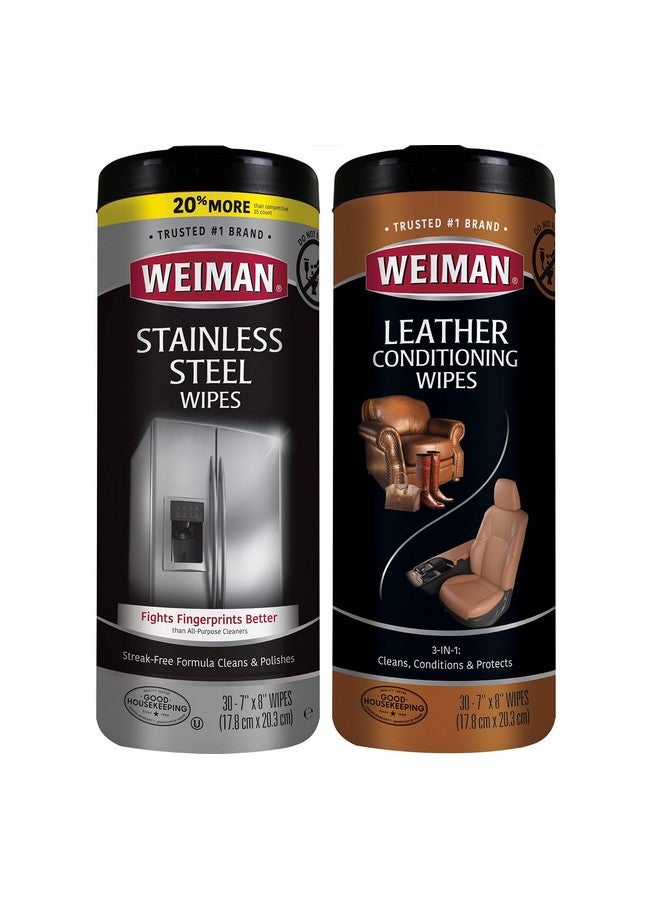 ويمان مناديل Weiman المصنوعة من الفولاذ المقاوم للصدأ ومناديل الجلد - تنظيف وتلميع الأجهزة للحصول على لمعان أكثر إشراقًا وأطول عمرًا - تنظيف وترطيب واستعادة الأسطح الجلدية - قد تختلف العبوة - Image 1