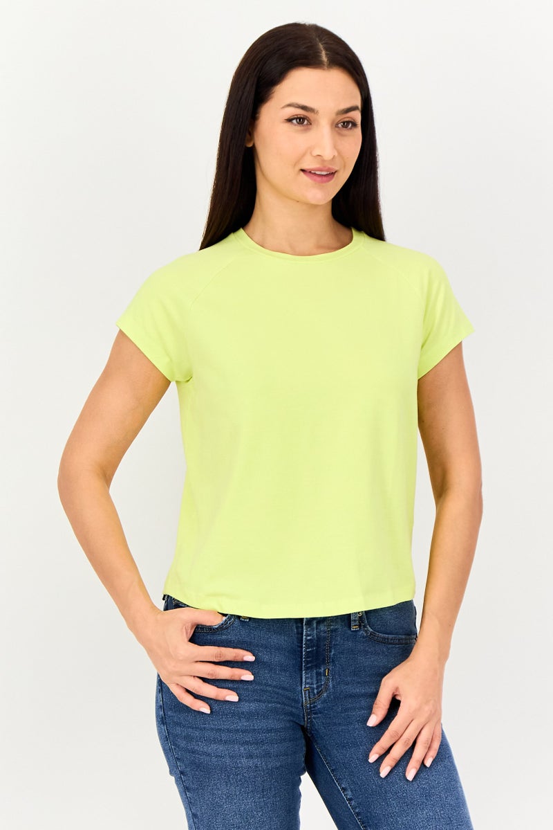 Only x Jdy Women Round Neck Short Sleeve Plain T-Shirt, Lemon Yellow - Image 1