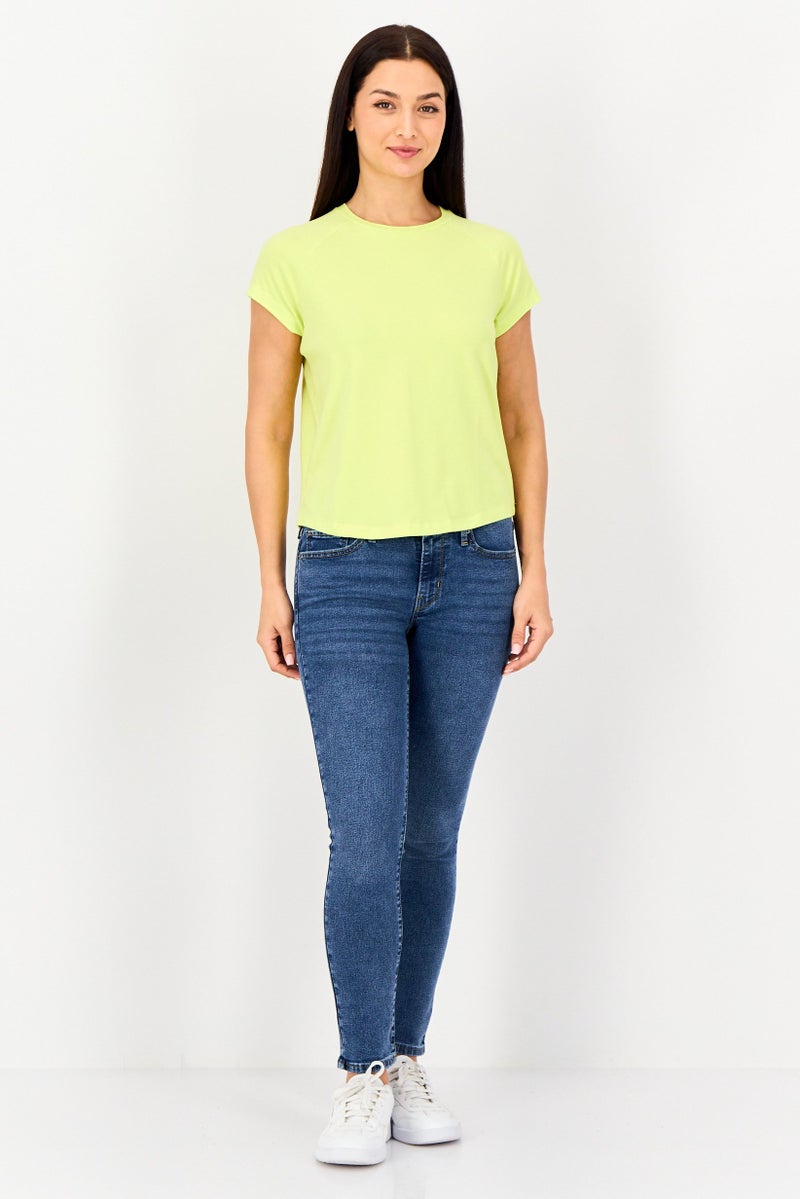 Only x Jdy Women Round Neck Short Sleeve Plain T-Shirt, Lemon Yellow - Image 2