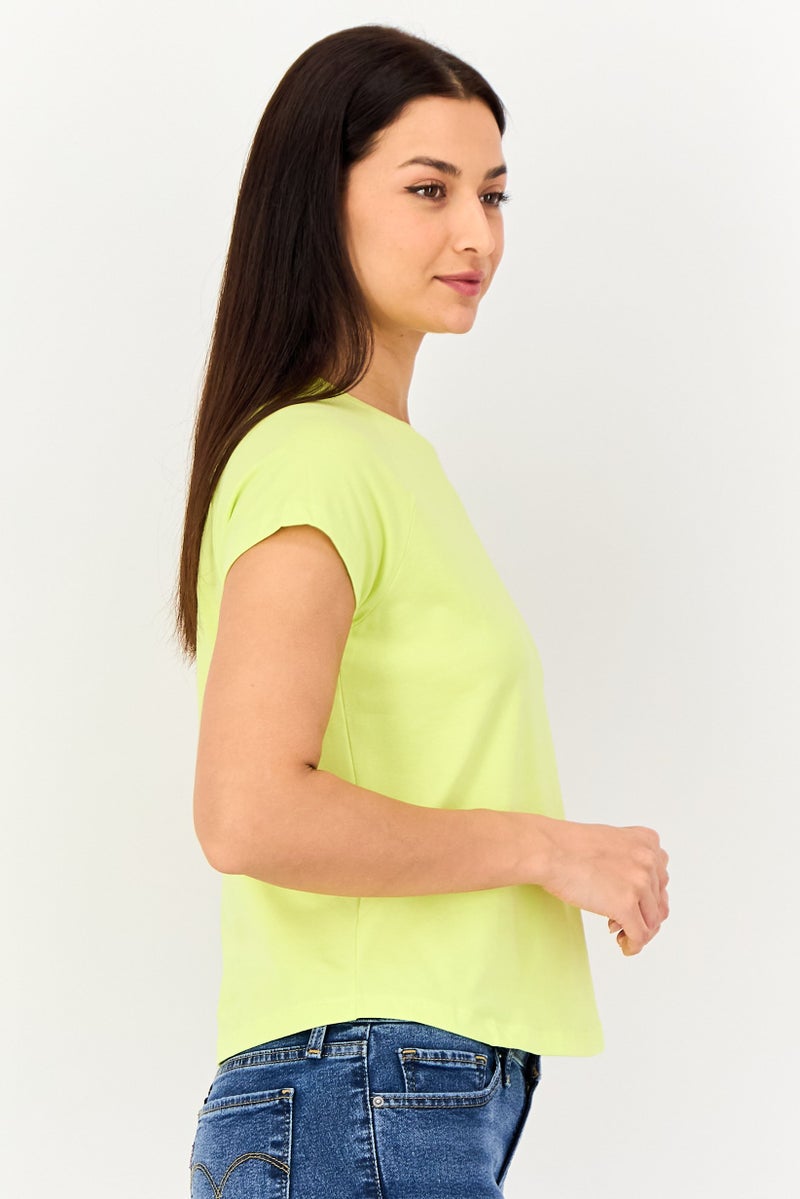 Only x Jdy Women Round Neck Short Sleeve Plain T-Shirt, Lemon Yellow - Image 4