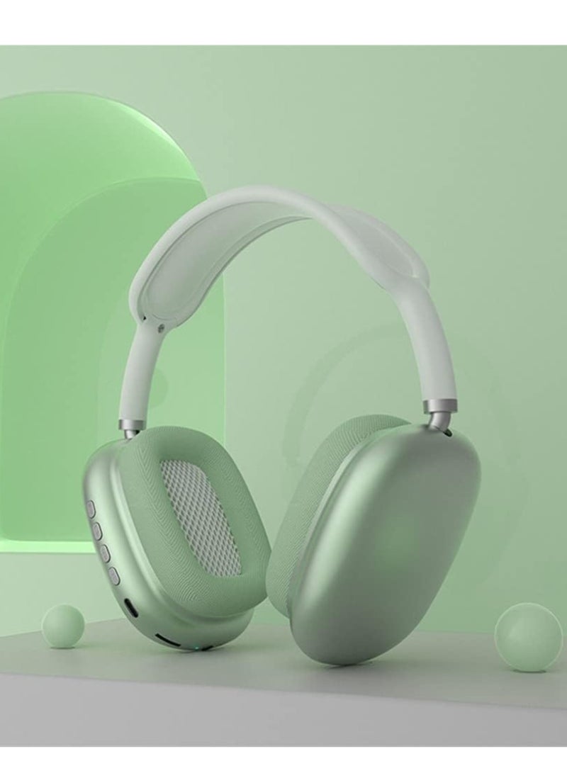 P9 Ultra P9 Wireless Headphones with Microphone- Rechargeable Over Ear Wireless Bluetooth Headphones with 10Hr Playtime, SD Slot, Backup Wire- Soft Cushion Wireless Headset with Mic (Green) - Image 2