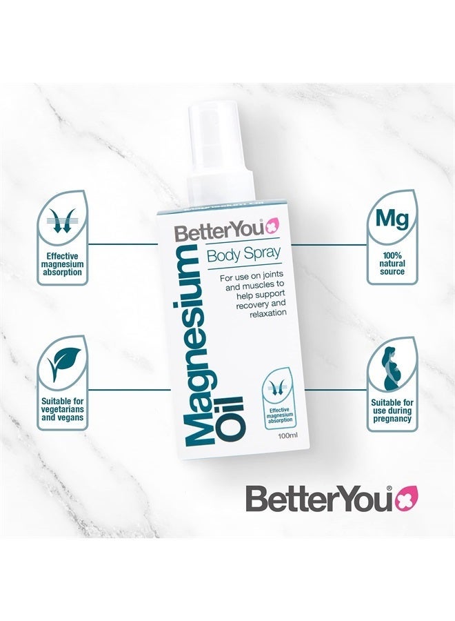 BetterYou BetterYou Magnesium Oil Body Spray – 100ml (600 Sprays) – Pure Zechstein Magnesium Chloride for Muscle Recovery & Joint Health – Vegan, Palm Oil-Free, Essential Oils – Lemon, Grape & Black Pepper - Image 4