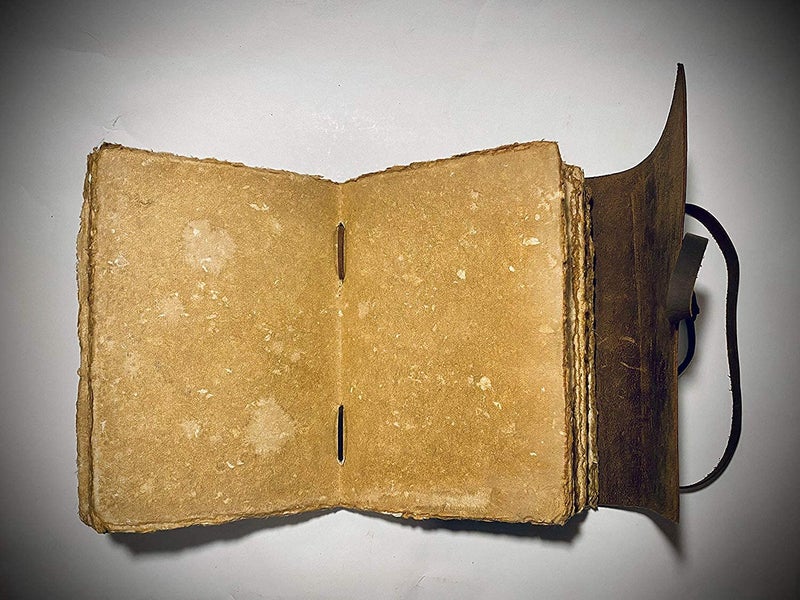 Modest Goods Vintage Leather Journal - 200 pages Deckle Edge Rustic Paper - Unlined Pages Book of Shadows, Grimoire, Junk Notebook, Fantasy Medieval Gifts, Sketchbook, Antique Scrapbook (Dark Brown, 9"x6") - Image 5