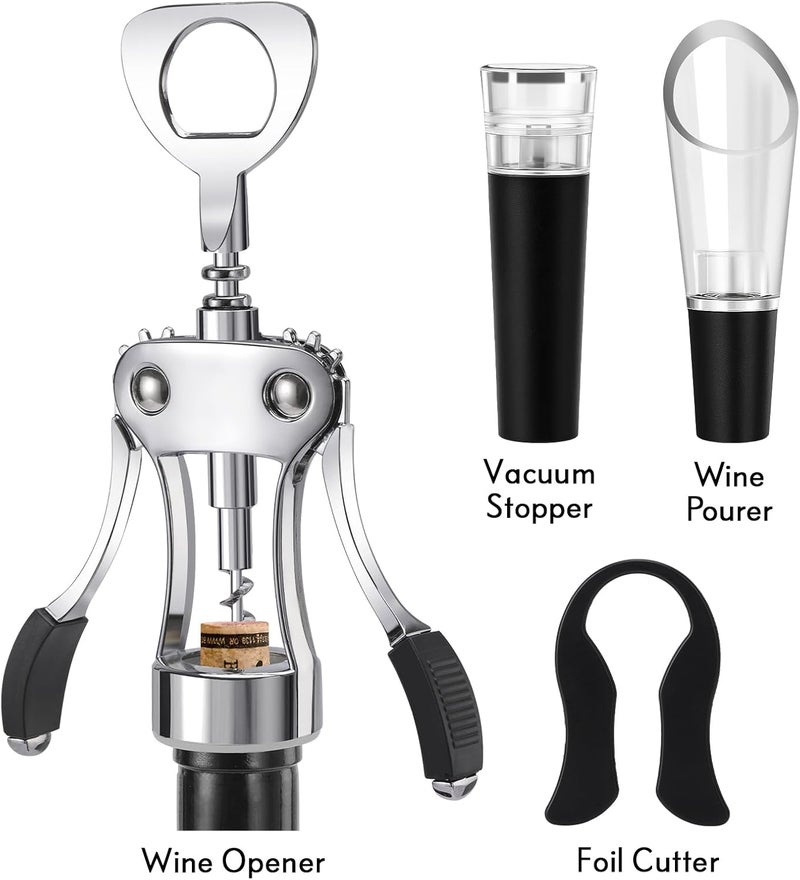 KORCCI Multifunctional Wine Bottle Opener Gift Set - Heavy-Duty Zinc Alloy Wing Corkscrew, Foil Cutter, Vacuum Stopper & Aerator Pourer for Kitchen, Bar, Restaurant, Bartenders - Image 2