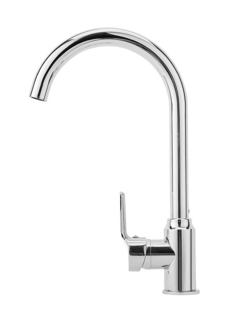 GEEPAS - Single Lever Sink Mixer | High Quality Brass Deck Mounted Tap for Kitchen and Bathroom| Durable Solid Metal Lever Handle, Ceramic Cartridge| Leak-Proof, Solid Handle and 360-Degree Swiveling Spout| Chrome Finish | GSW61165 - Image 1